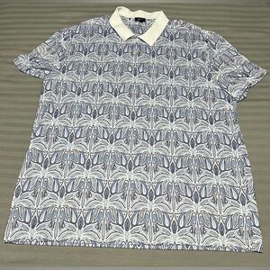 Express Paisley Pique Everyday Performance Polo Size XL Blue Black White Stretch
